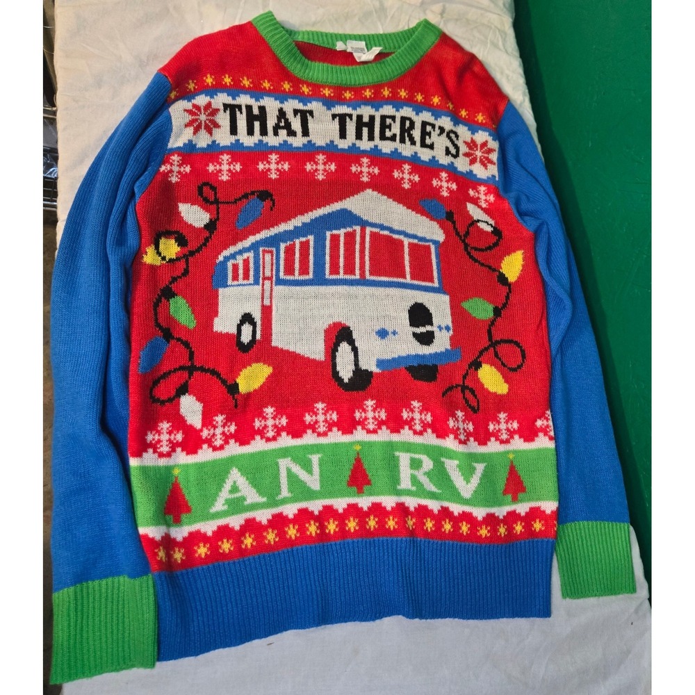 Christmas Vacation Ugly Christmas Sweater Men's S/M RV Camper Red Green XMAS